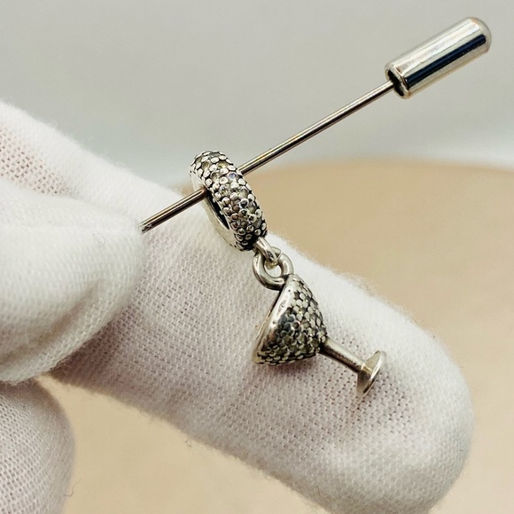 Pandora 791535CZ Sterling Silver Night Out Cocktail Glass Dangle Charm w/ CZ's - Picture 4 of 10